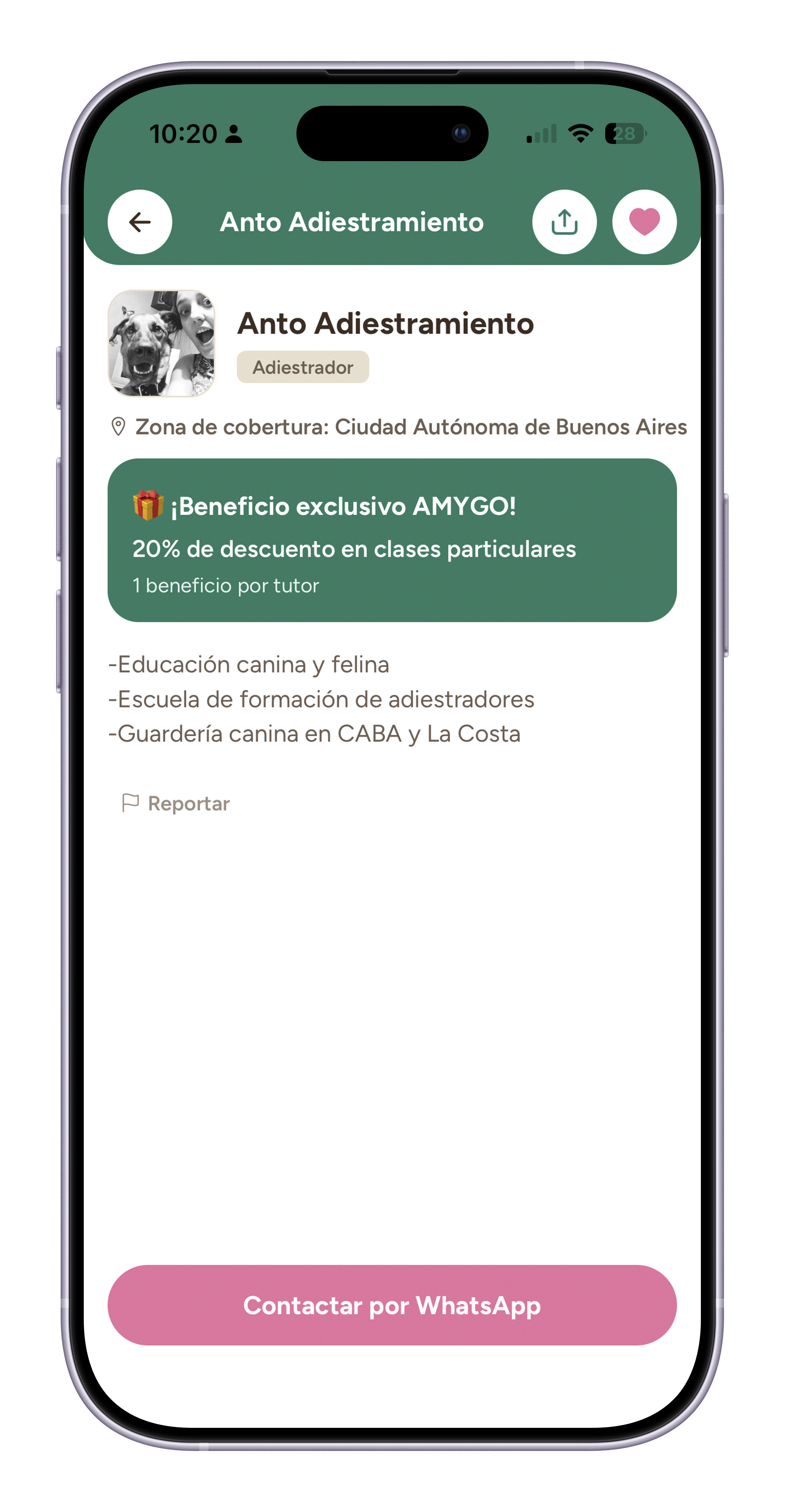 Beneficio exclusivo Amygo en la ficha de un negocio